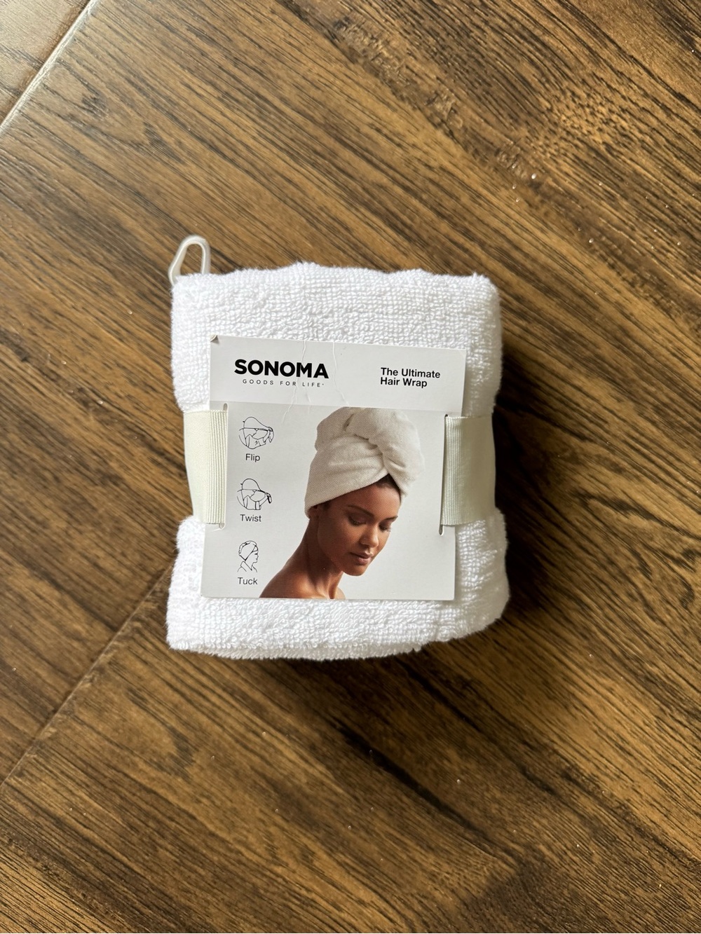 Sonoma White Terry Hair Wrap with Elastic Strap